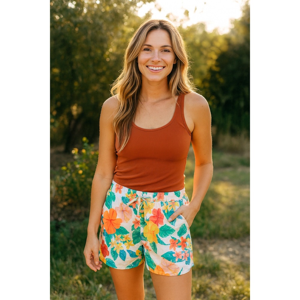 NATURAL‎ REFLECTIONS Y2K boho vacation Floral Pastel Summer tie Booty Shorts